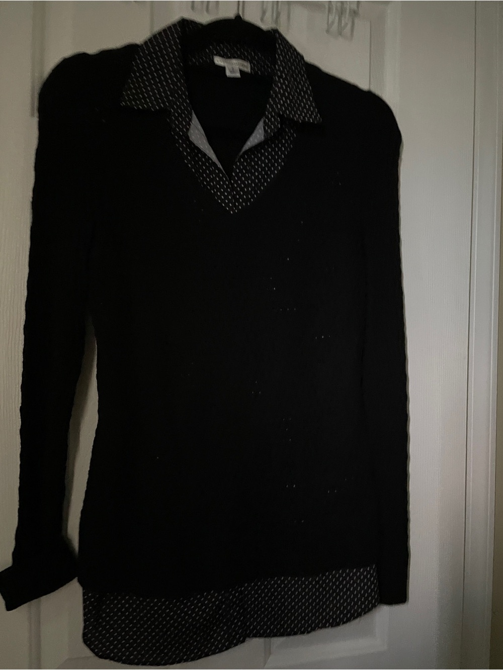 Croft and Borrow Black V-Neck Layered Sweater with Collared Detail